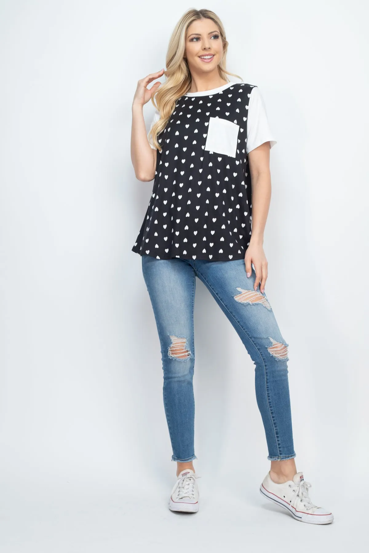 Heat Print Raglan Pocket Top