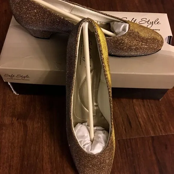 Hush Puppies Soft Style Gold Pump Cone Heels SZ 10