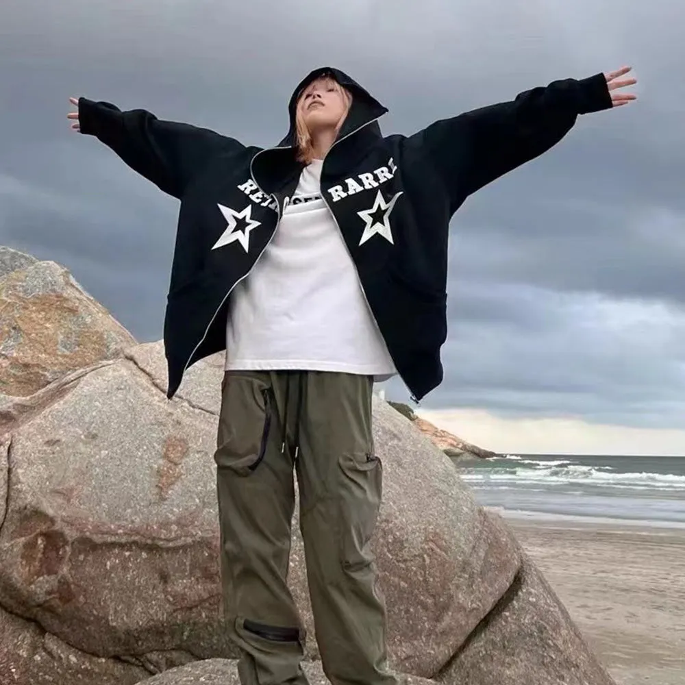 Loose Solid Color Stars Hoodie