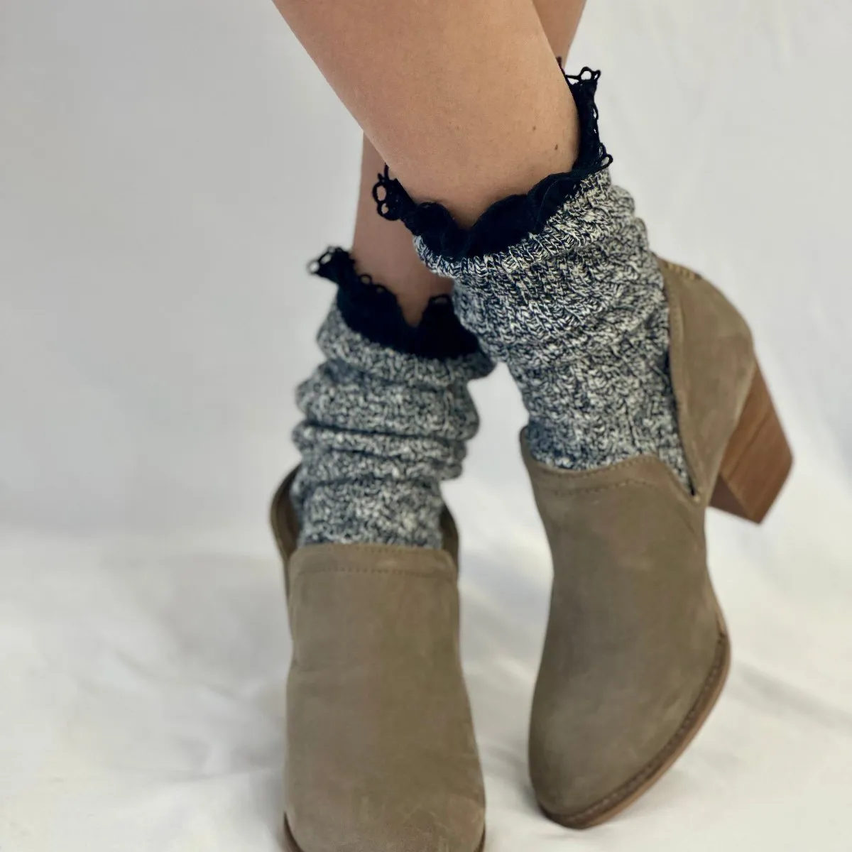MARLED cotton short lace boot socks - black
