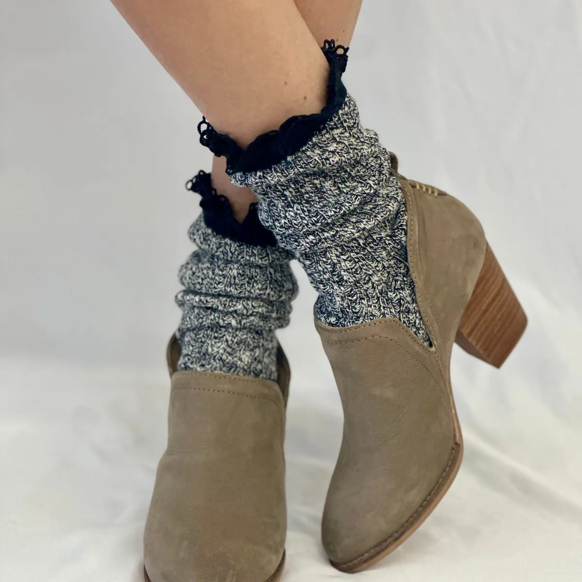 MARLED cotton short lace boot socks - black