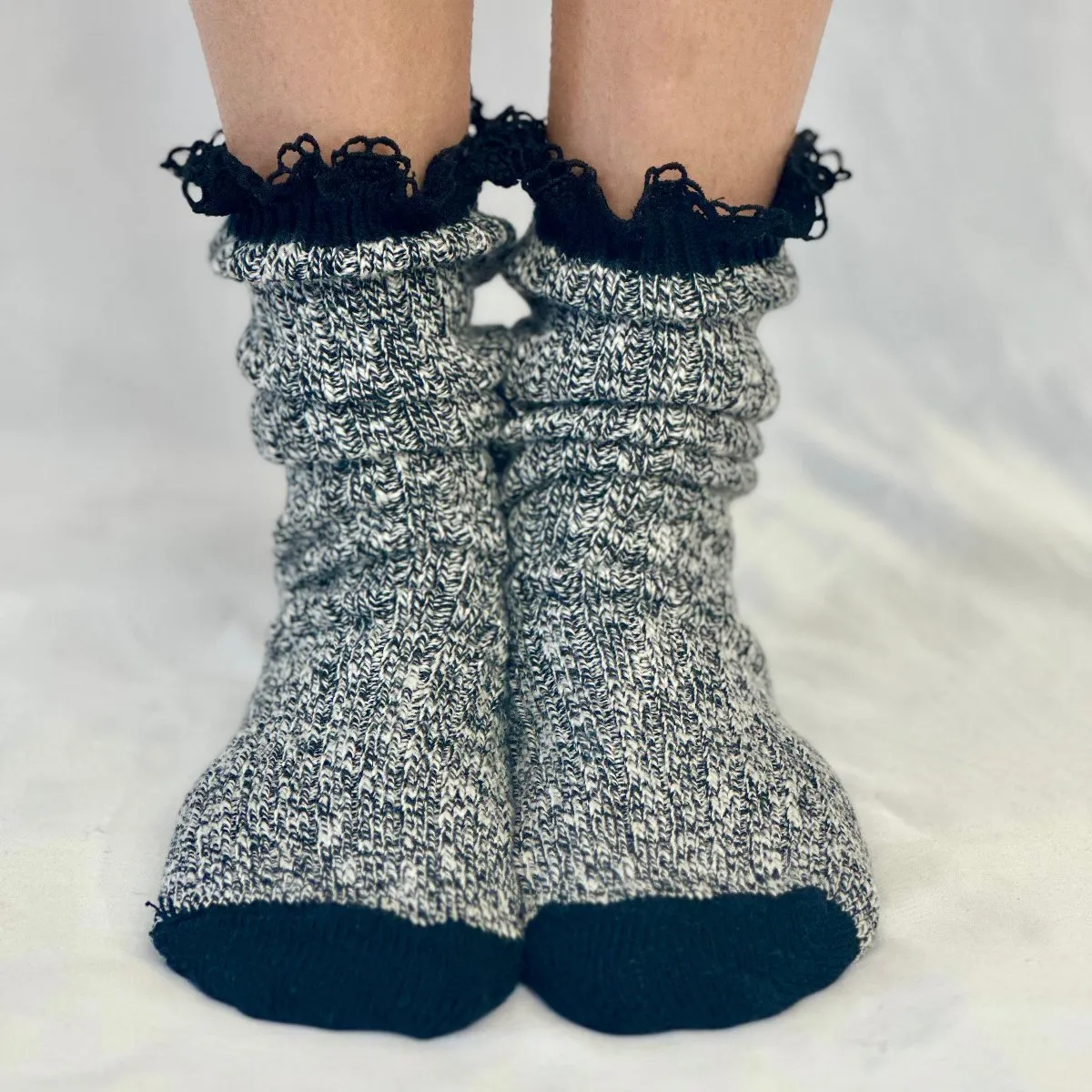 MARLED cotton short lace boot socks - black