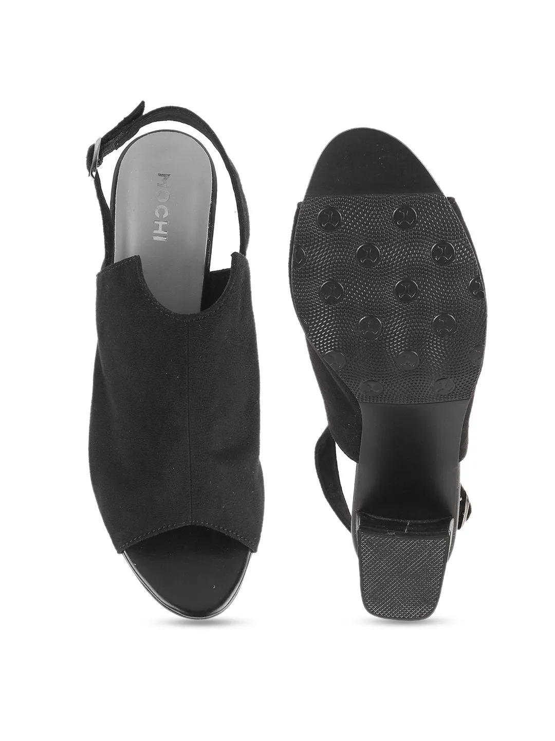 Mochi Open Toe Block Mules With Buckle Closure