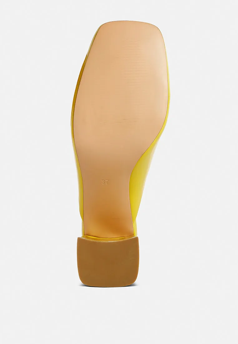 Neoplast Patent Pu Block Heeled Mules By Ruw