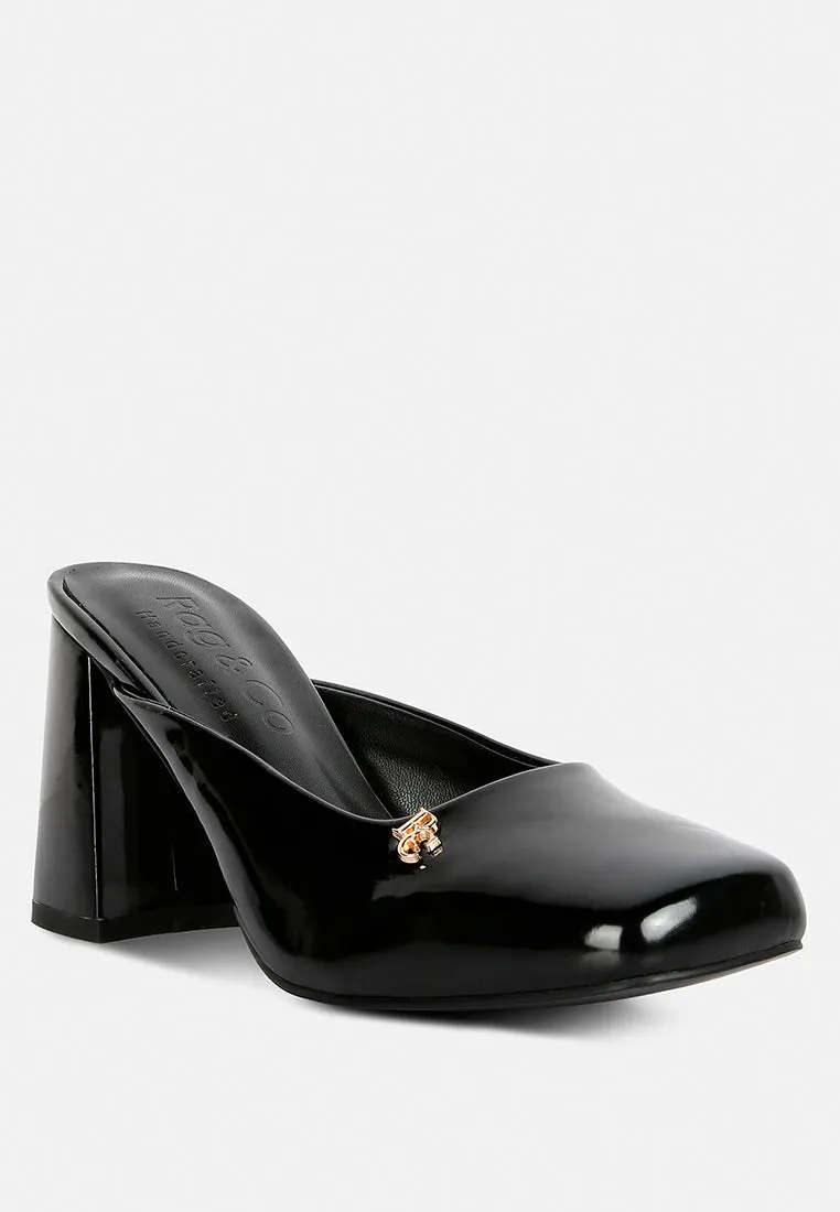Neoplast Patent Pu Block Heeled Mules By Ruw