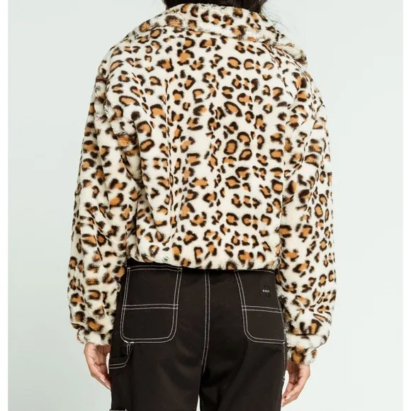 No.One.Cares. New Leopard Print Bomber Jacket  Fuzzy Soft Short Crop Size S