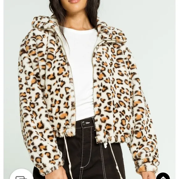 No.One.Cares. New Leopard Print Bomber Jacket  Fuzzy Soft Short Crop Size S