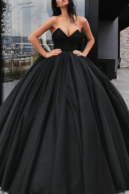Sexy Ball Gown Sweetheart Floor-length Sleeveless Black Long Organza Prom Dress Evening Dress OHC193