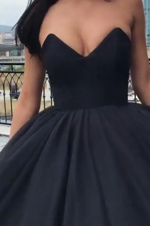 Sexy Ball Gown Sweetheart Floor-length Sleeveless Black Long Organza Prom Dress Evening Dress OHC193
