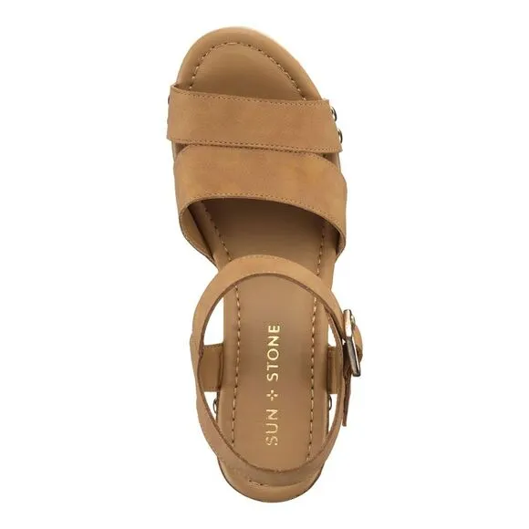 SUN STONE Womens Brown 1&quot; Platform Deleste Toe Block Heel Heeled Sandal 11 M