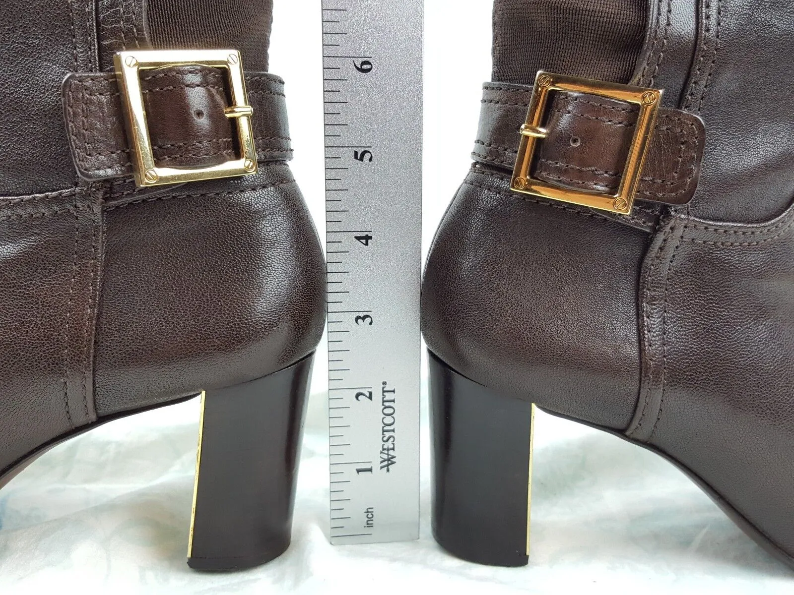Tory Burch Brown Leather Gold Buckle High Heel Knee High Boots