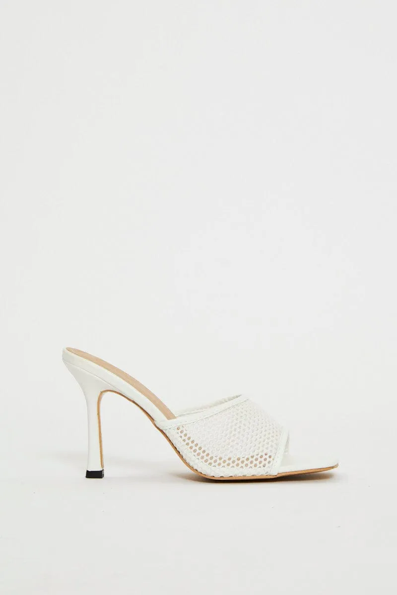 White Angelina Mesh Square Toe Mule High Heeled Shoe