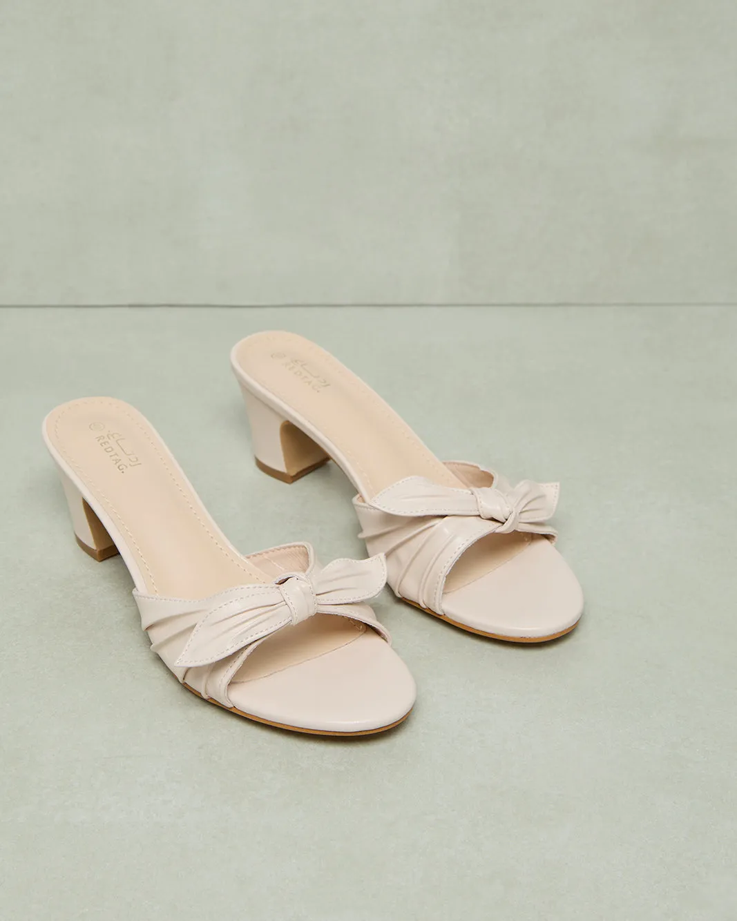 Women Beige Bow Trim Mule