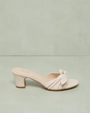 Women Beige Bow Trim Mule