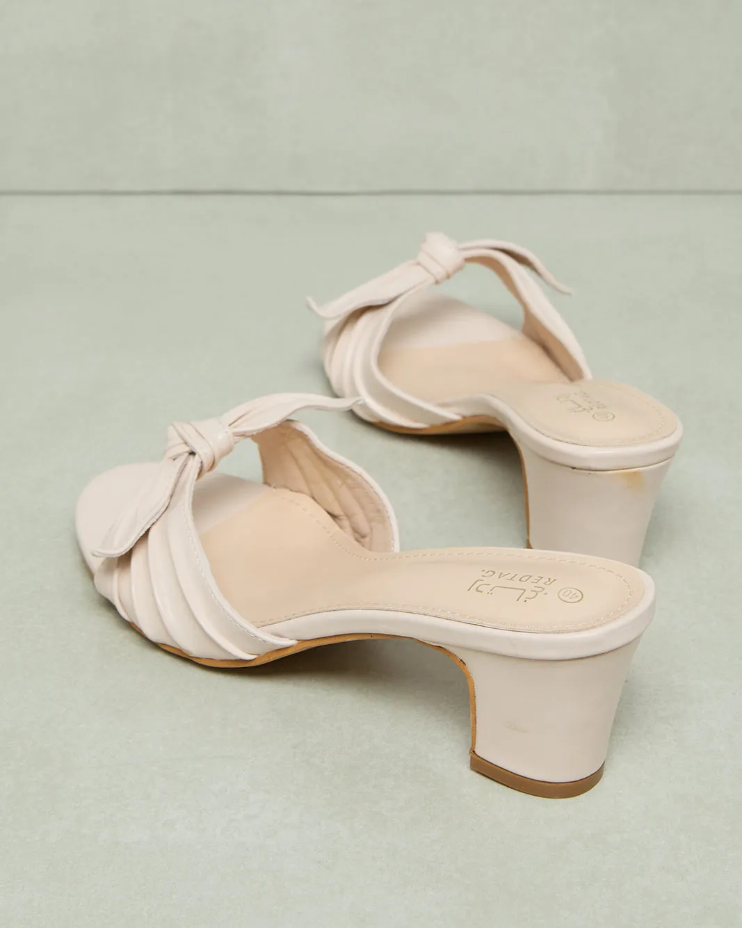 Women Beige Bow Trim Mule