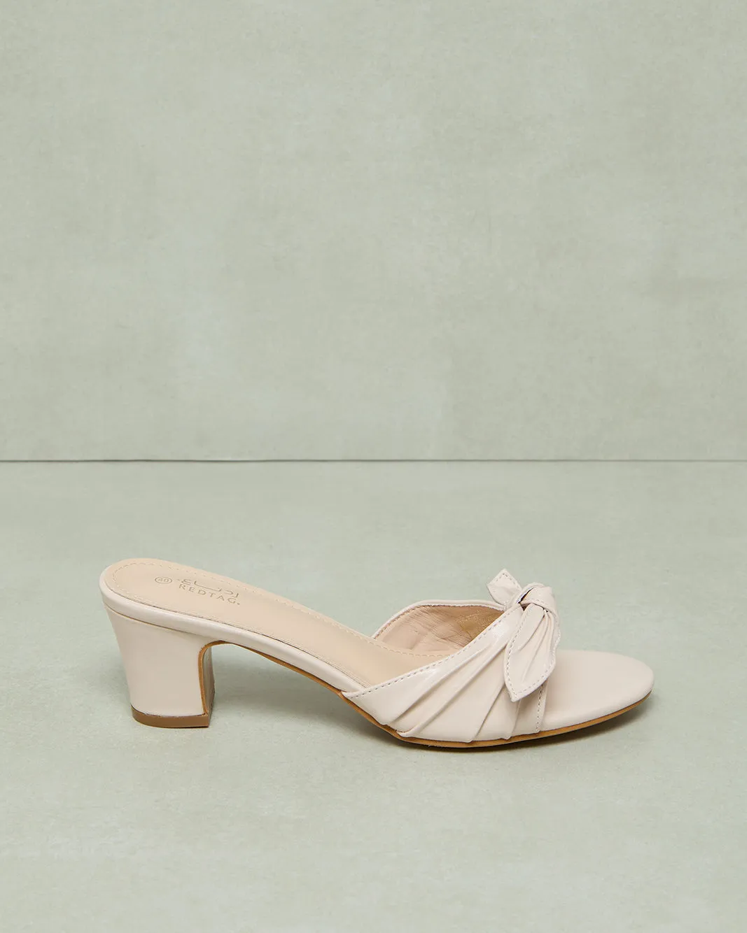Women Beige Bow Trim Mule