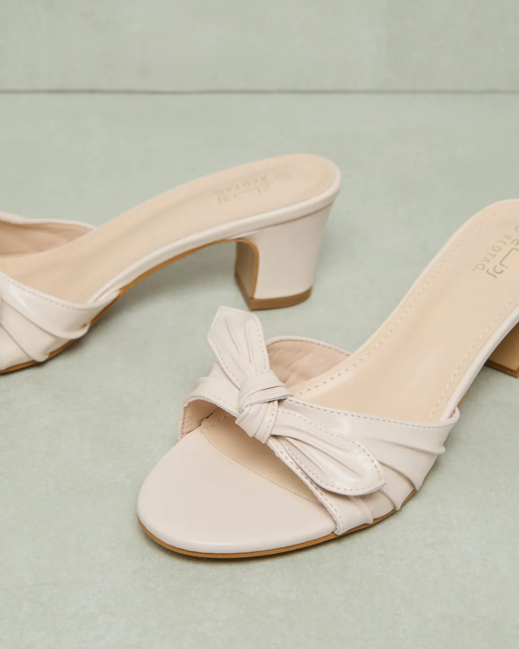 Women Beige Bow Trim Mule