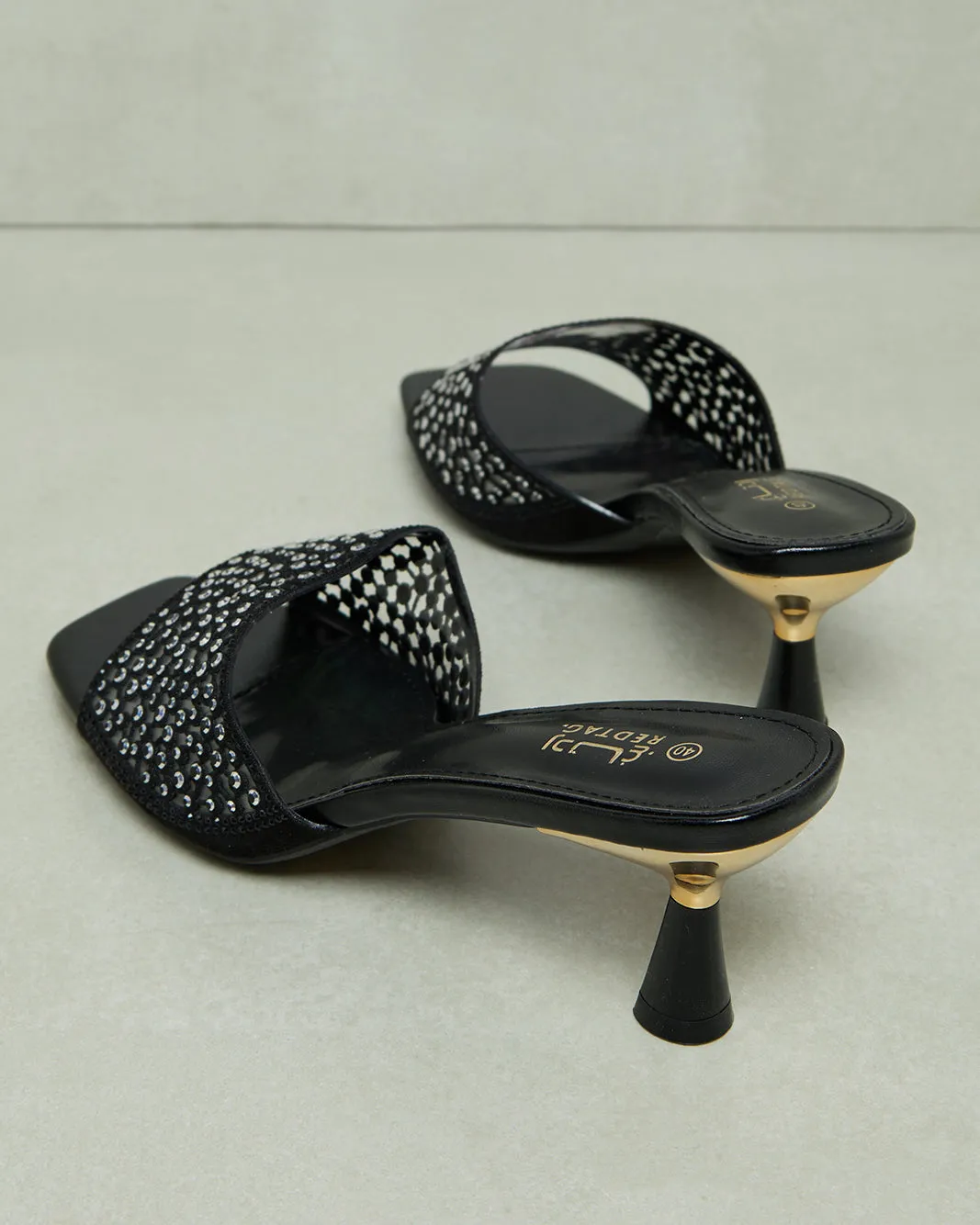 Women Black Diamante Mule