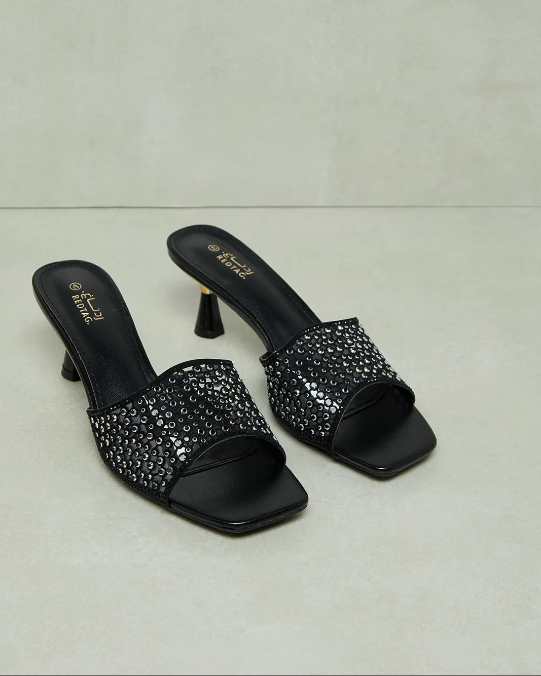 Women Black Diamante Mule