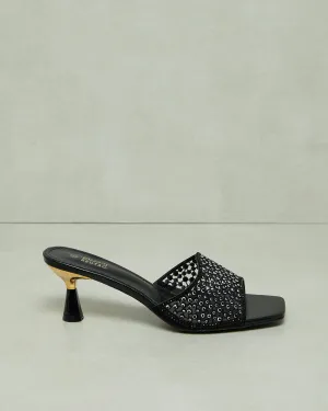 Women Black Diamante Mule