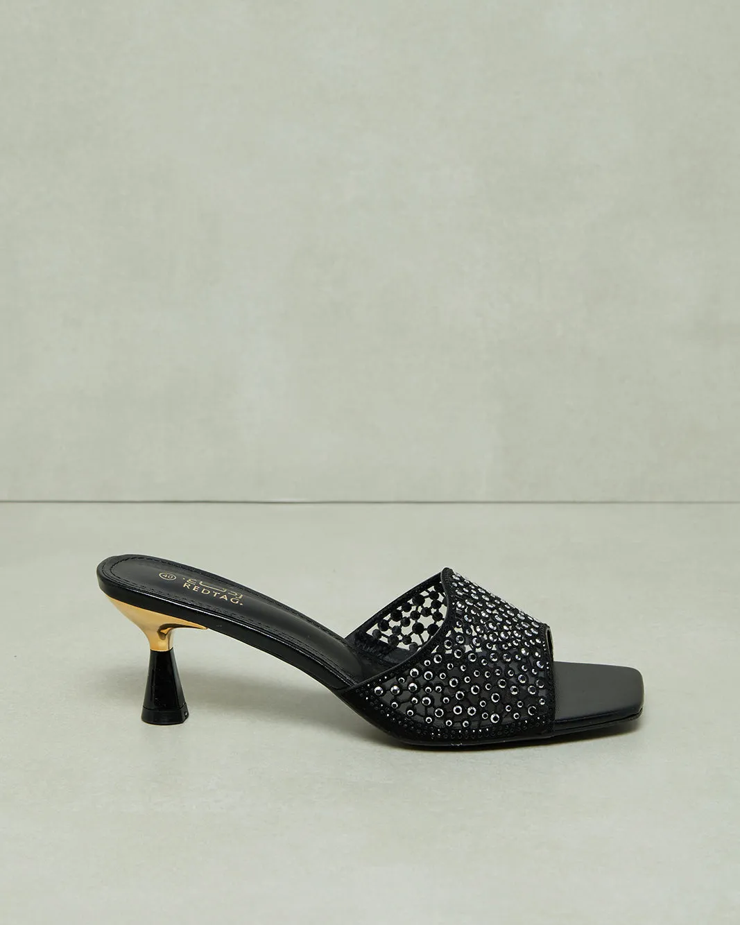 Women Black Diamante Mule