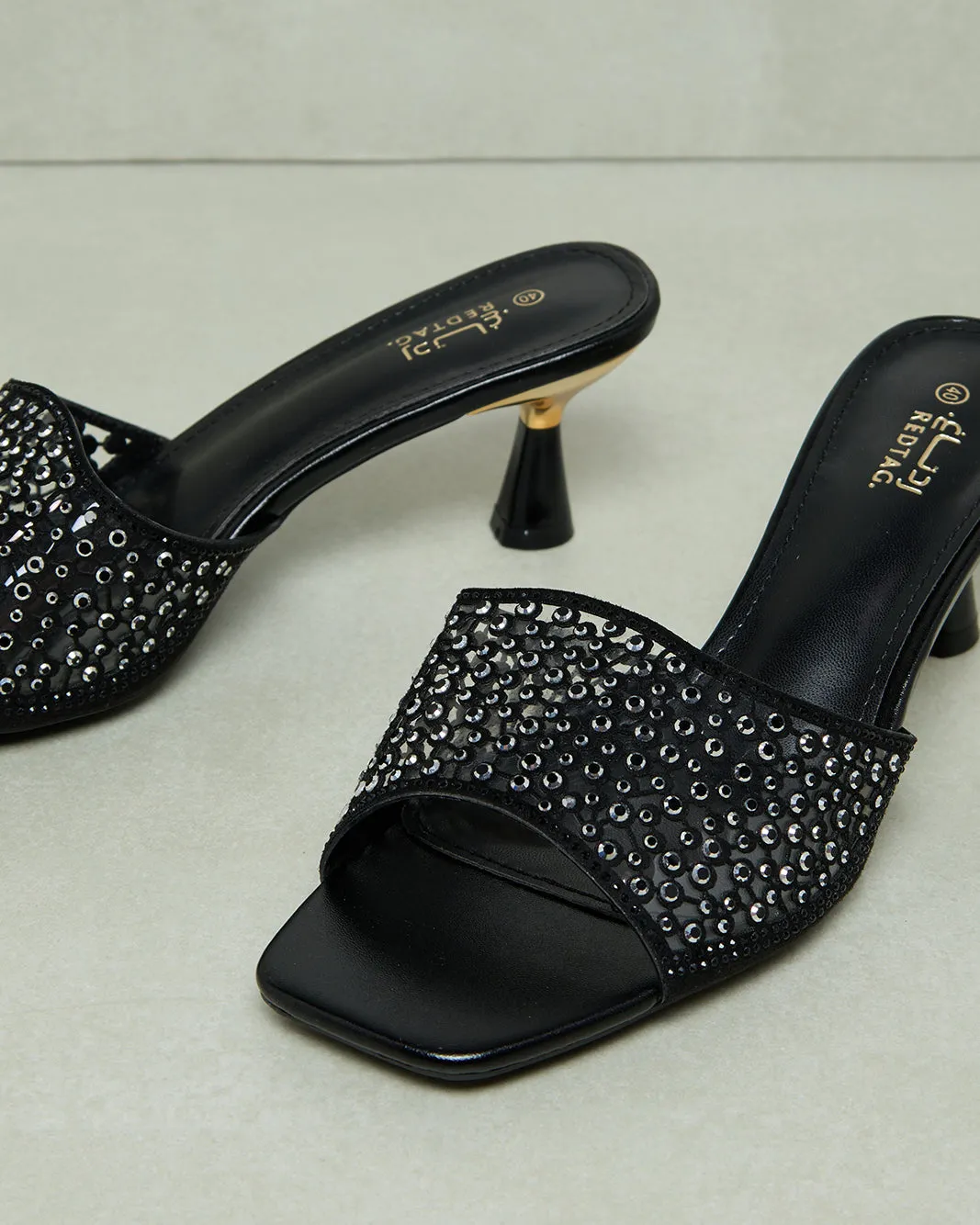 Women Black Diamante Mule