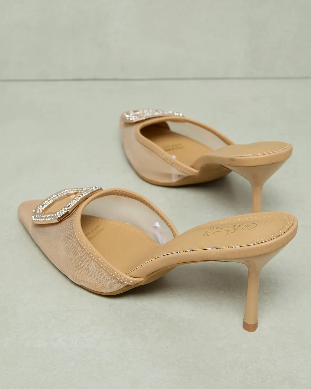 Women Pink Mesh With Buckle Trim Mule