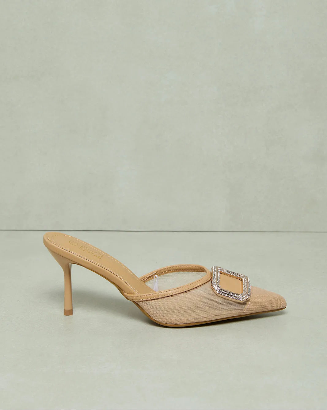 Women Pink Mesh With Buckle Trim Mule